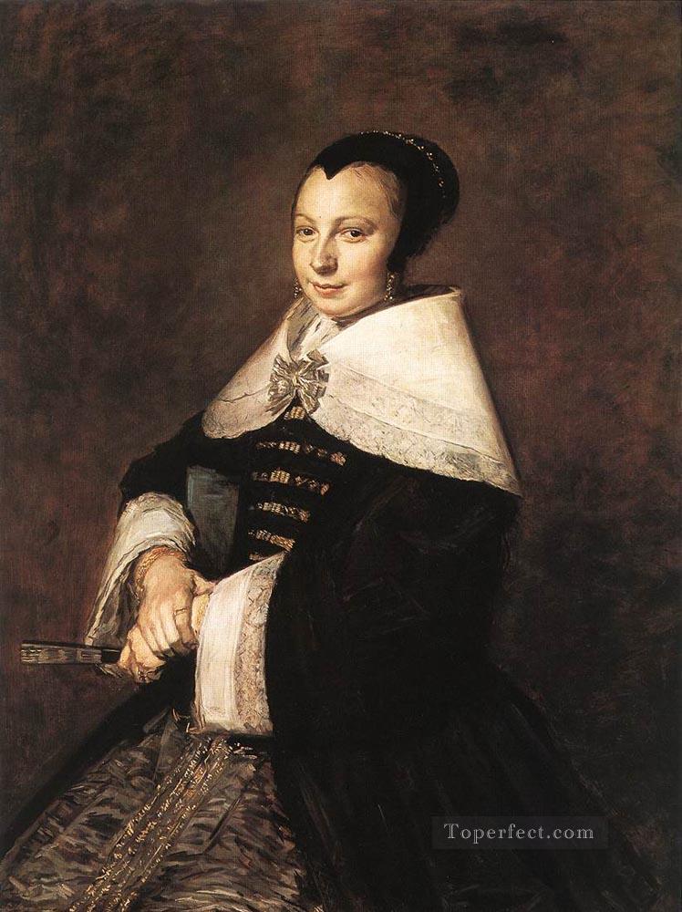 扇子を持って座っている女性の肖像 オランダ黄金時代 フランス ハルス油絵